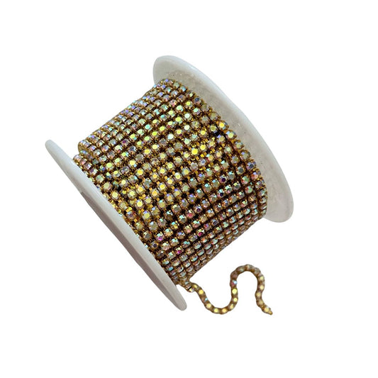 Rhinestone Cup Chain 2.5mm Gold with Crystal AB Stones
