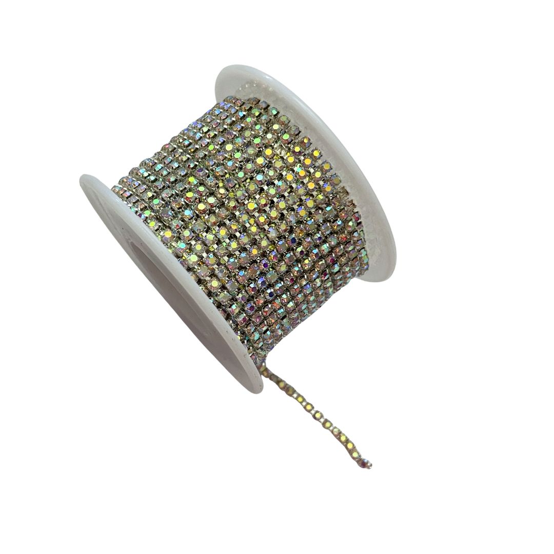 Rhinestone Cup Chain 2.5mm Silver with Crystal AB Stones