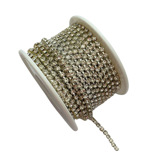 Rhinestone Cup Chain 2.5mm Silver with Crystal Stones