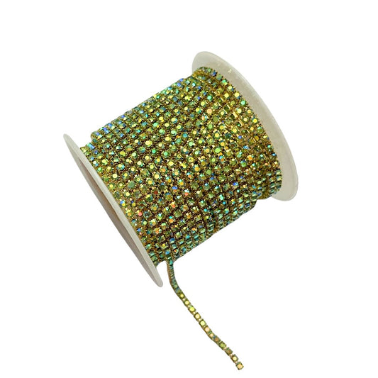 Rhinestone Cup Chain 2mm Gold with Chartreuse AB Stones