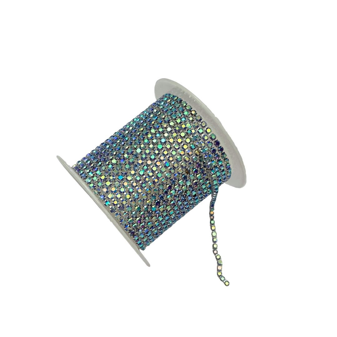 Rhinestone Cup Chain 2mm Silver with Icy Blue AB Stones