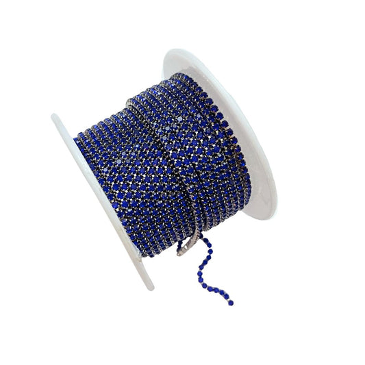 Rhinestone Cup Chain 2mm Silver with Sapphire Stones