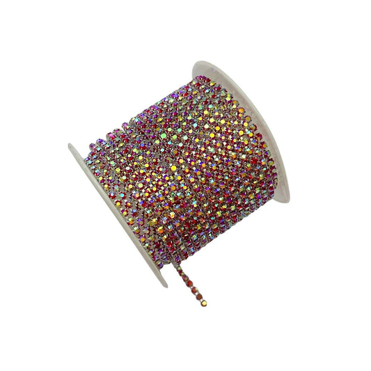 Rhinestone Cup Chain 2mm Silver with Siam AB Stones