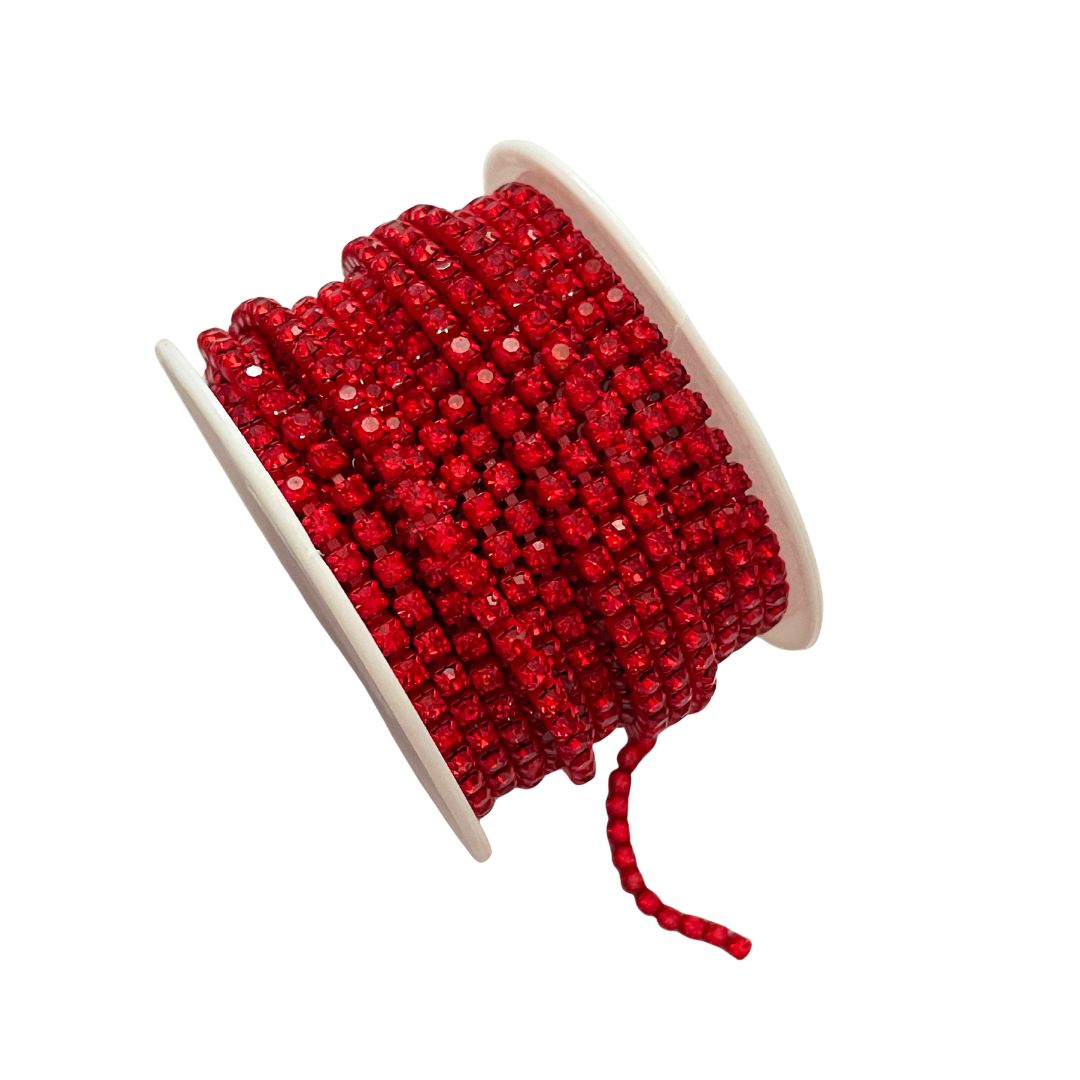 Rhinestone Cup Chain 3mm Bright Red Siam