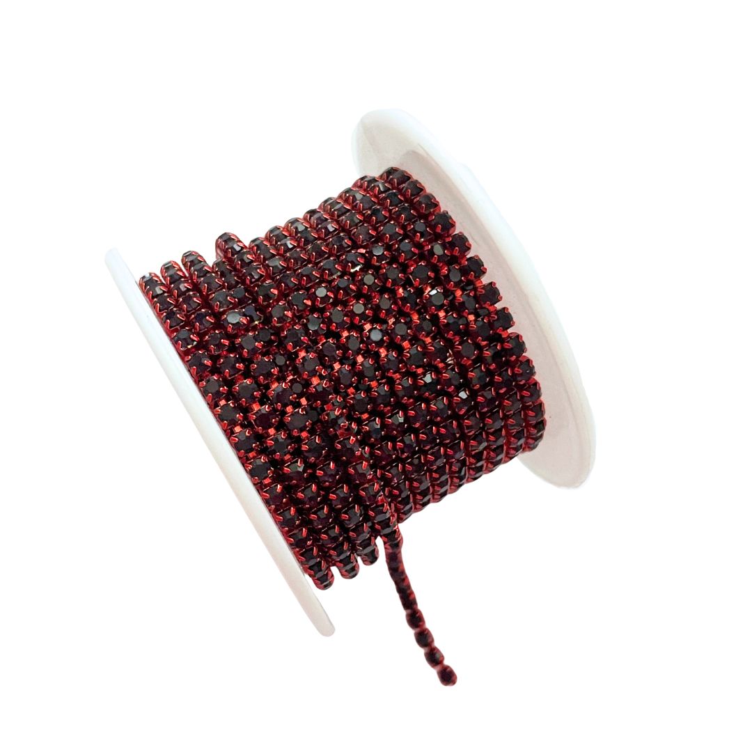 Rhinestone Cup Chain 3mm Dark Red Siam