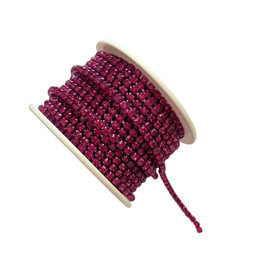 Rhinestone Cup Chain 3mm Fuchsia