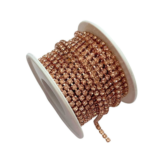 Rhinestone Cup Chain 3mm Rose Gold with Peach Stones