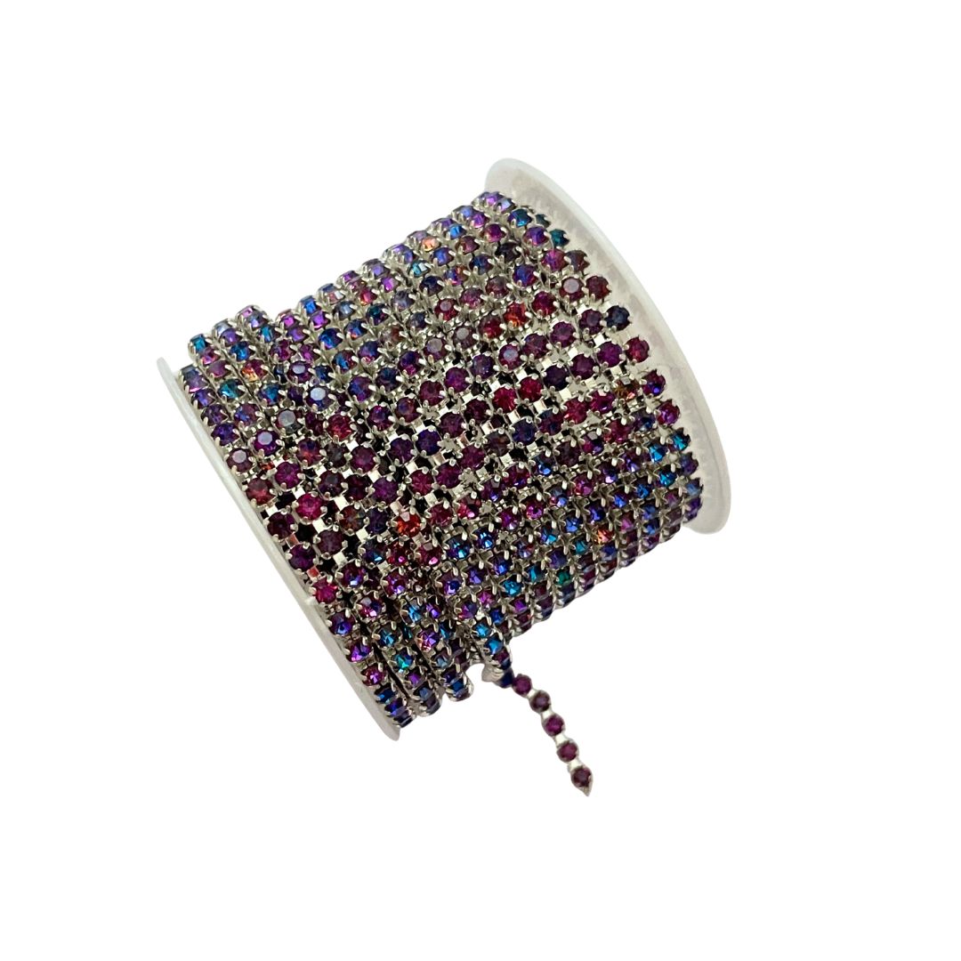 Rhinestone Cup Chain 3mm Silver with Volcano Stones