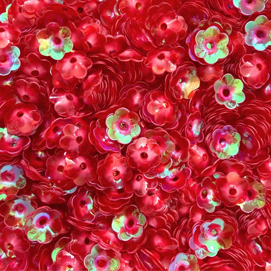 8mm Six Petal Flower Cup Shaped Sequins - Red AB