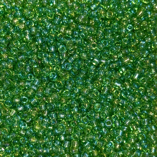 Size 11 Japanese Glass Seed Bead Transparent Lime Green AB