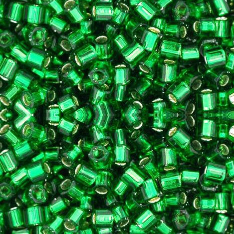 Hex Shaped Miyuki Seed Bead Size 8 Silverlined Green