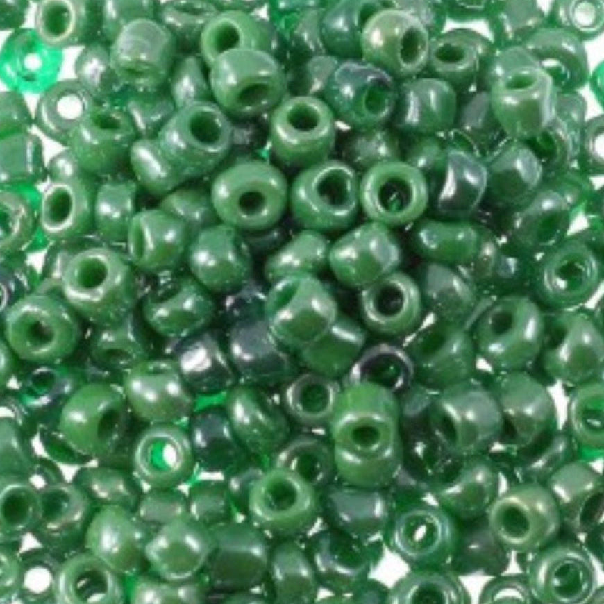 Size 6/0 Glass Seed Beads - Opaque Green Lustre