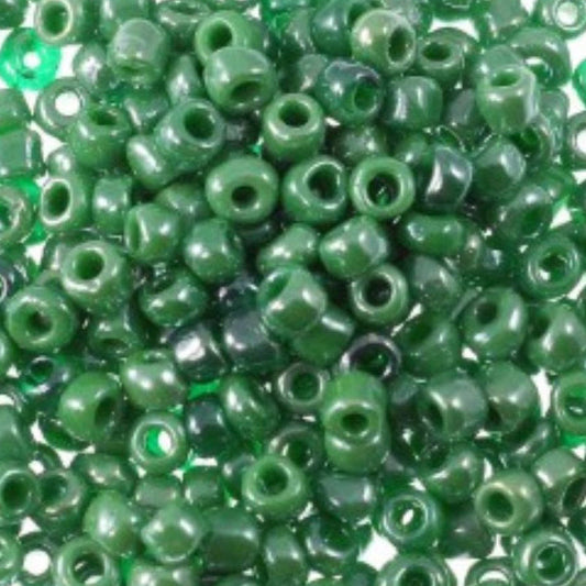 Size 6/0 Glass Seed Beads - Opaque Green Lustre