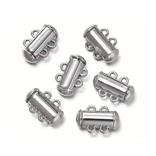 Slide Clasp, 2- Strand Magnetic 10x15mm Silver