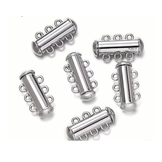 Slide Clasp, 3- Strand Magnetic 10x20mm Silver