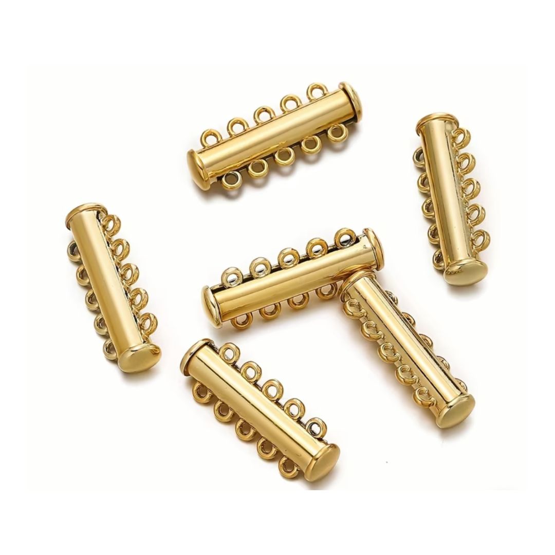 Slide Clasp, 5- Strand Magnetic 10x30mm Gold