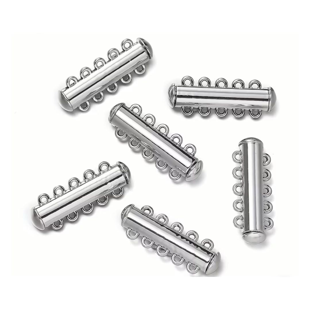 Slide Clasp, 5- Strand Magnetic 10x30mm Silver