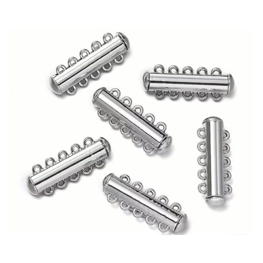Slide Clasp, 5- Strand Magnetic 10x30mm Silver