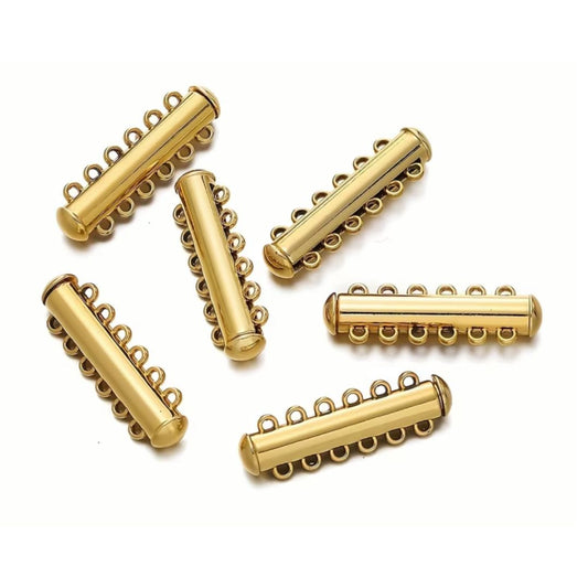 Slide Clasp, 6- Strand Magnetic 10x35mm Gold