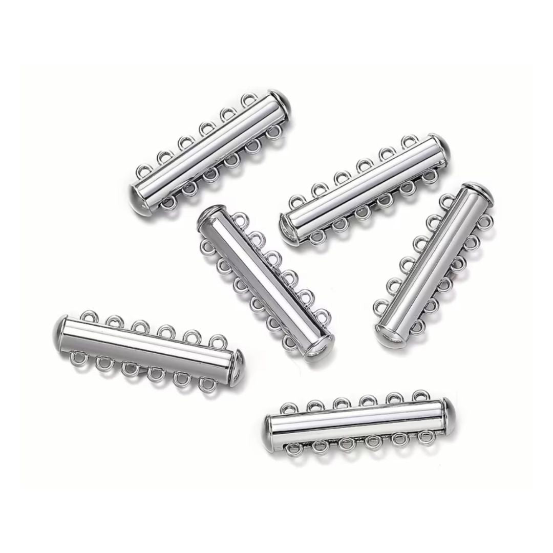 Slide Clasp, 6- Strand Magnetic 10x35mm Silver