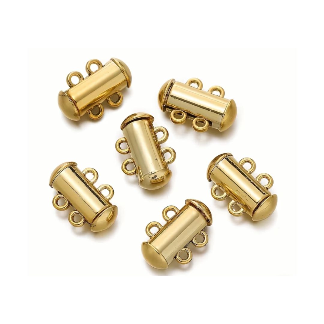 Slide Clasp, 2- Strand Magnetic 10x15mm Gold
