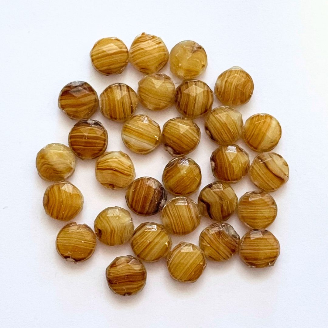 Pressed Glass Vintage Nail Head Beads 7mm Caramel, Pack of 30