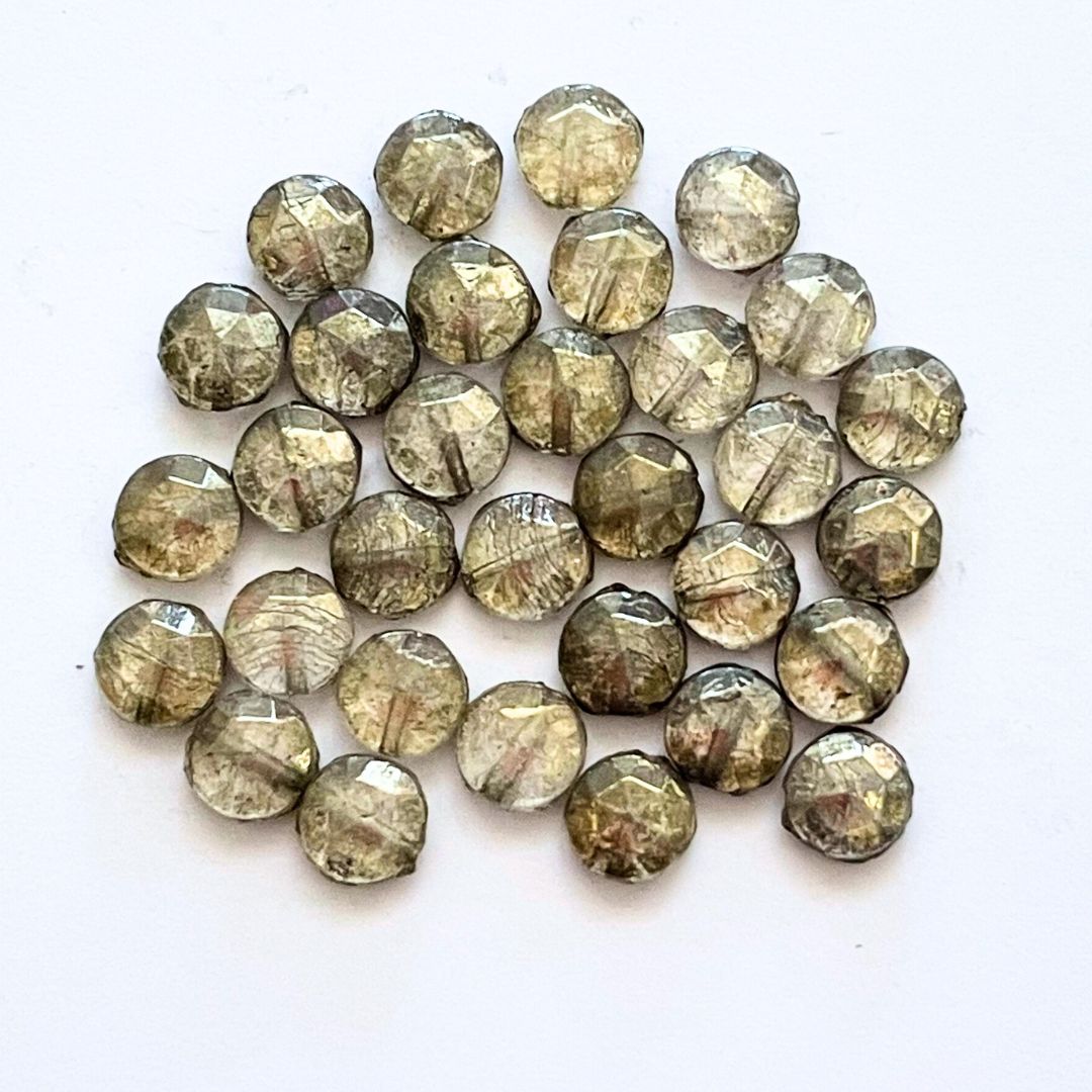 Pressed Glass Vintage Nail Head Beads 7mm Silver, Pack of 30