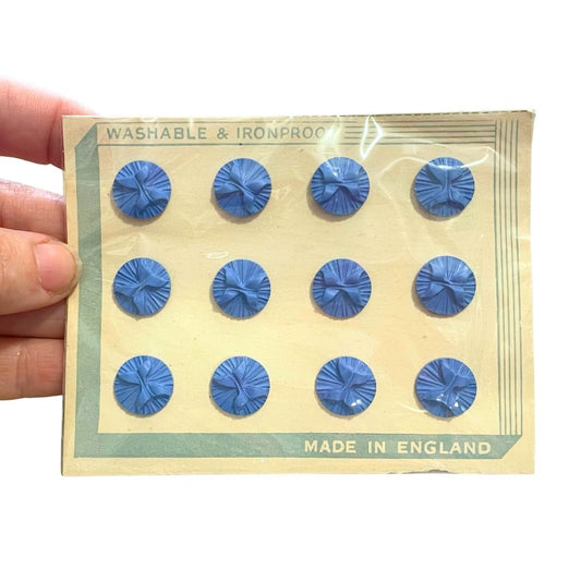 Vintage Buttons on Original Card, 12 pack, 13mm Butterfly Blue