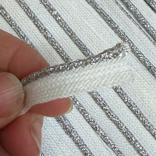 Vintage Edging Metallic Cord Silver, 9mm wide, sold per meter