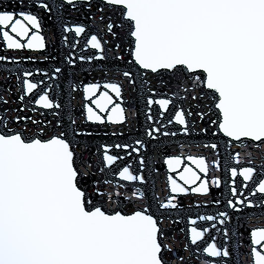 Vintage Lace with Sequins Black, 9.5cm wide, sold per meter