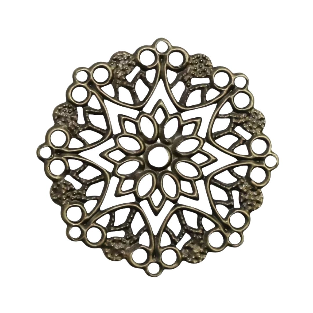 Vintage Look Filigree Findings 35mm round Antique Bronze, pack of 2