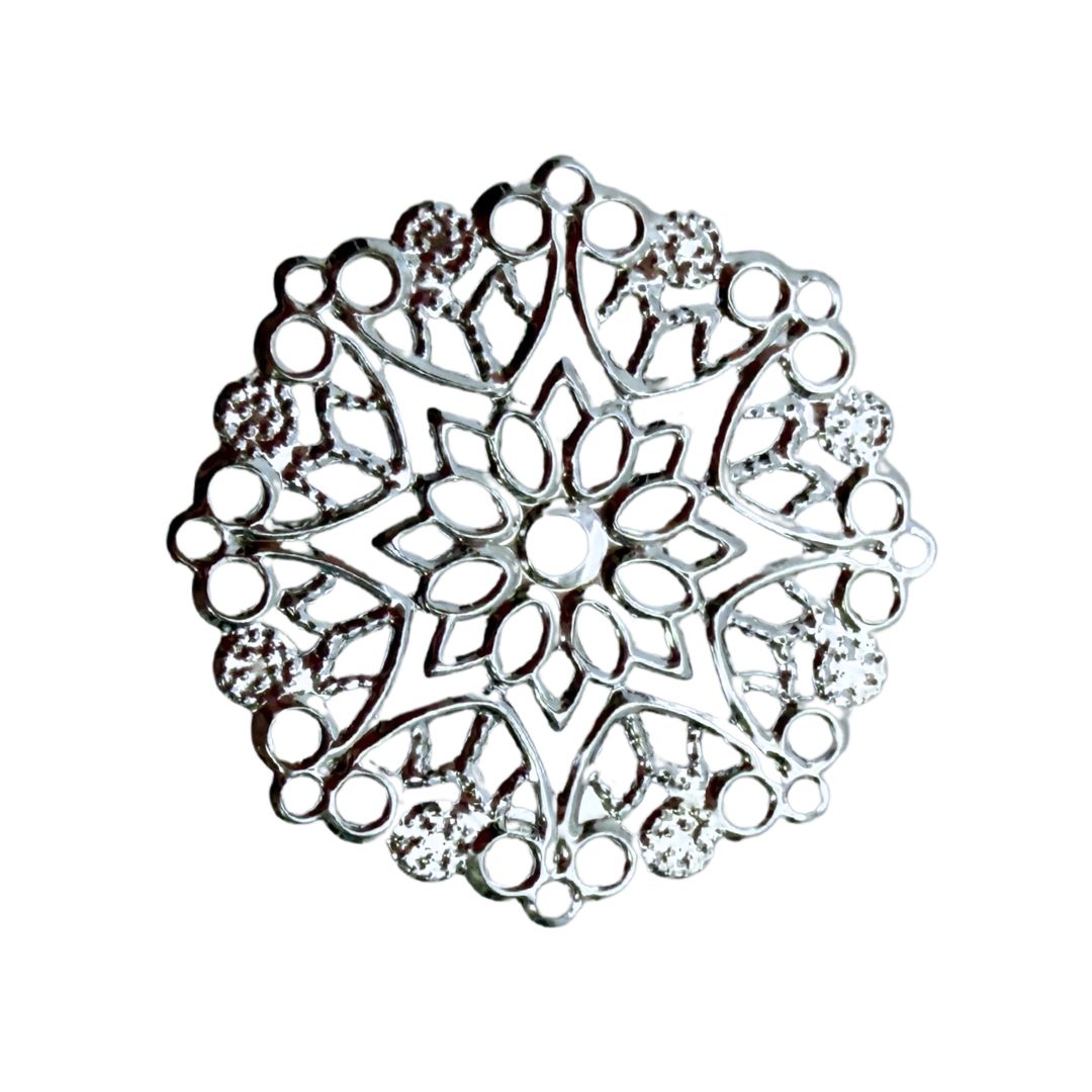 Vintage Look Filigree Findings 35mm round Silver, pack of 2
