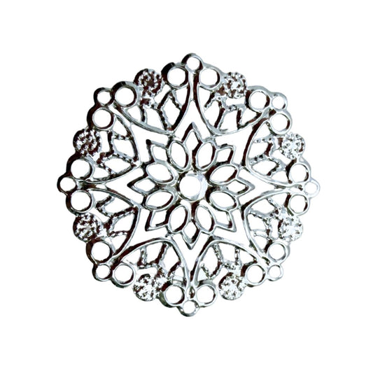 Vintage Look Filigree Findings 35mm round Silver, pack of 2