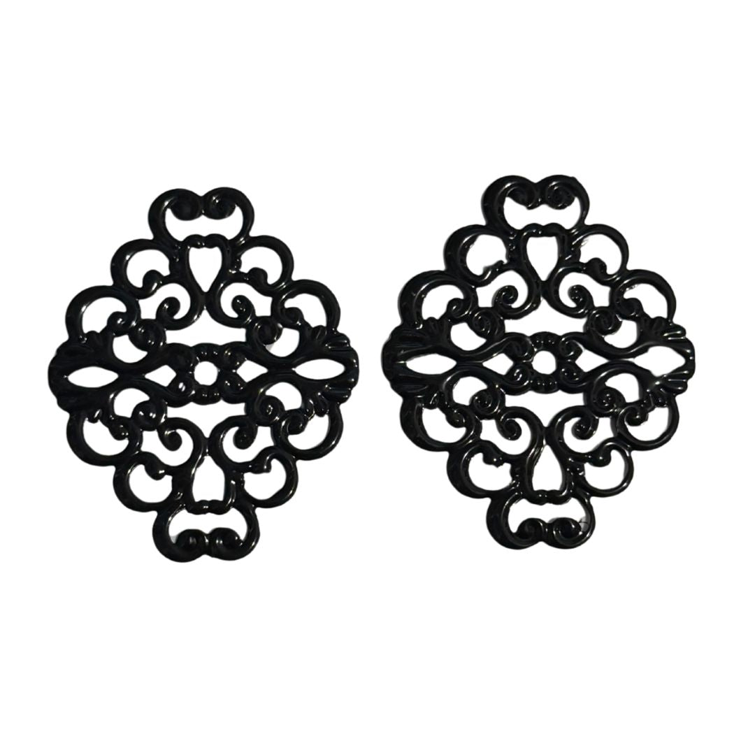 Vintage Look Filigree Findings 36x30mm Gloss Black, pack of 2