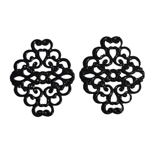Vintage Look Filigree Findings 36x30mm Gloss Black, pack of 2
