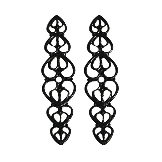 Vintage Look Filigree Findings Hearts 55x14mm Gloss Black, Pack of 2