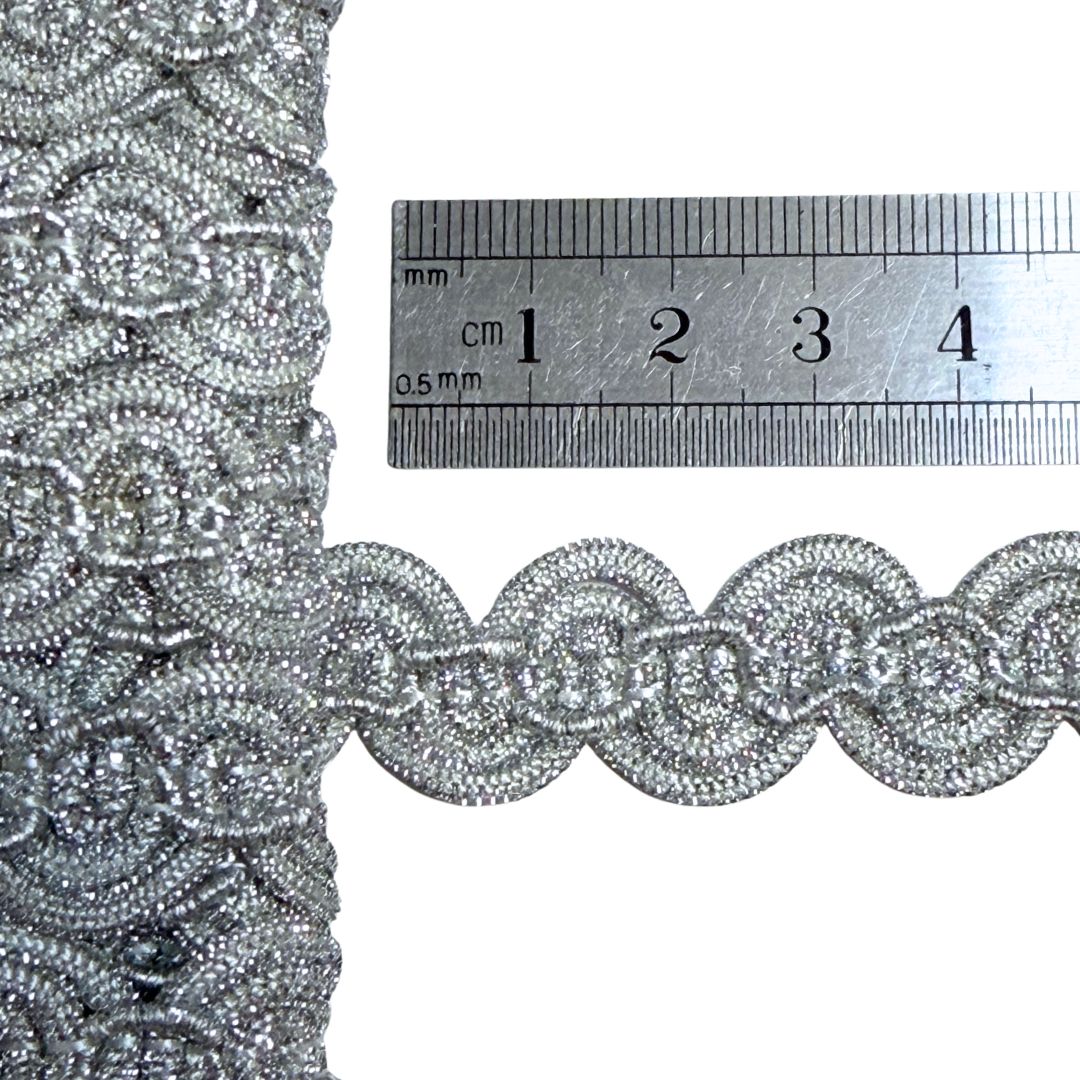 Vintage Metallic Braid Silver, 18mm wide, sold per meter
