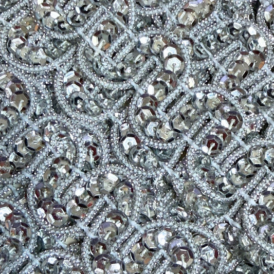 Vintage Metallic Sequin Braid Silver, 23mm wide, sold per meter